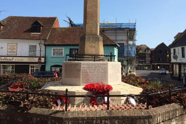 A banner was put up on the Arundel war memorial in the town centre
