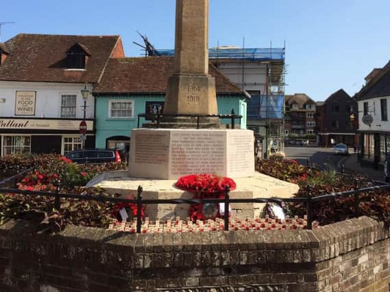 A banner was put up on the Arundel war memorial in the town centre