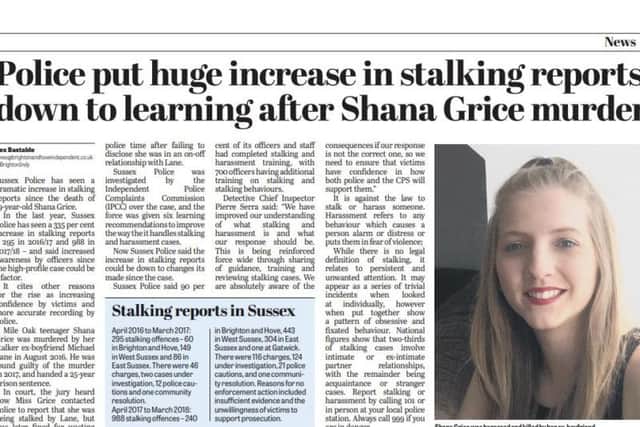 An article from the Brighton and Hove Independent last year, one year on from the sentencing of Shana Grice's killer