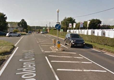 Cathlene Catt's Mini Cooper collided with a traffic island on the A22 at Golden Cross. Picture: Google Street View