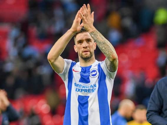 Shane Duffy applauds the Albion fans at Wembley. Picture by PW Sporting Photography