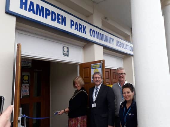 A new Healthy Living Club has been launched in Hampden Park. Here Mayor Gill Mattock cuts the ribbon