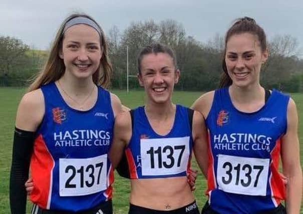 The Hastings Athletic Club senior women's team of Harmony Cooper, Caitlin Millar and Amy Moore. Picture courtesy Terry Skelton