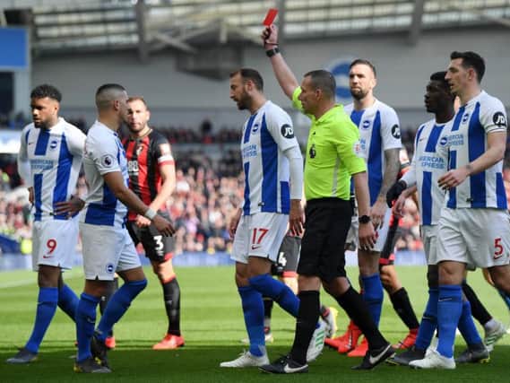 Anthony Knockaert is sent off against Bournemouth. Picture by Getty Images