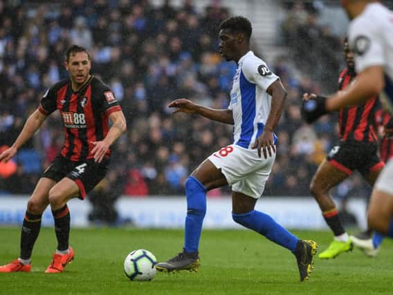 Yves Bissouma on the ball during Brighton's defeat to Bournemouth. Picture by PW Sporting Photography