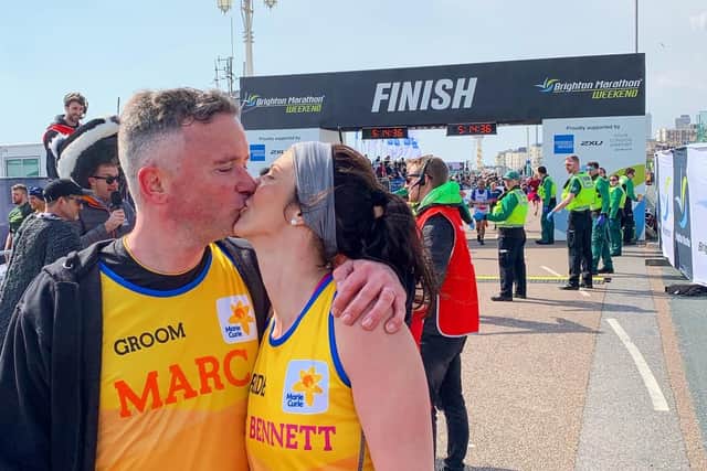 The newly-weds at the finish line (Photograph: Grounded Events)