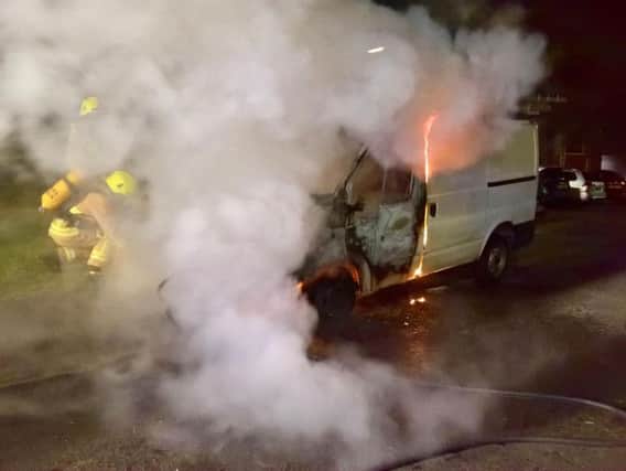 The van was destroyed in the blaze
