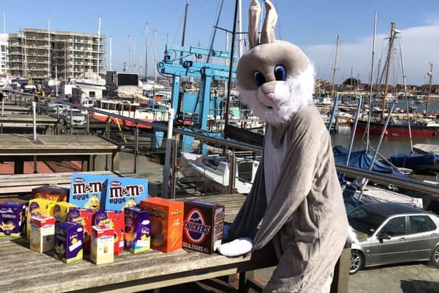 The Easter bunny has lots of chocolate treats to give away to children