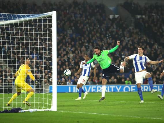 Sean Morrison heads home Cardiff's second goal. Picture by Getty Images