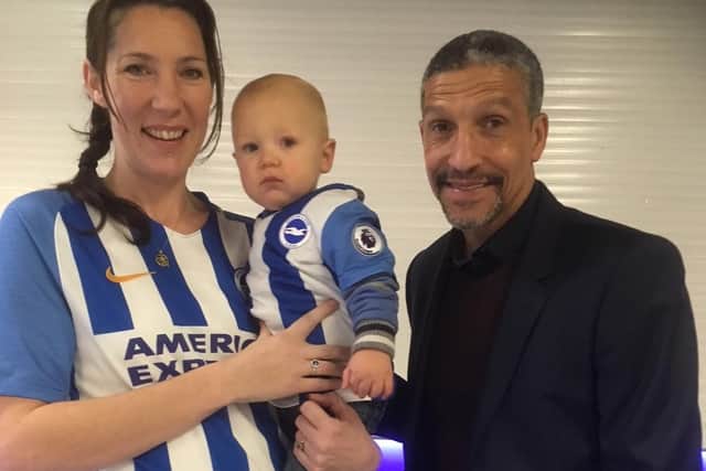 Last ever photo of Reggie, three days before he died, with Chris Hughton, BHAFC manager