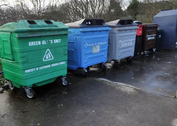 Public recycling site bins in Dukes Drive, Meads, Eastbourne. January 9th 2014 E01170Q ENGSUS00120140901154359