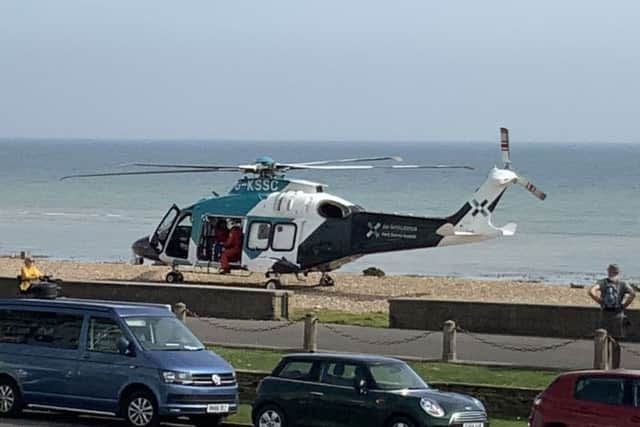 The Air Ambulance on Worthing beach. Pic: Sheila Marchant-Webb SUS-190418-172654001