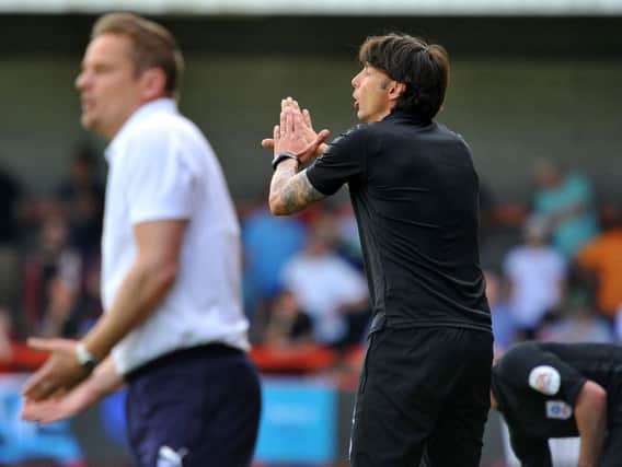 Crawley Town head coach Gabriele Cioffi gives instructions against Notts County. Pic: Steve Robards