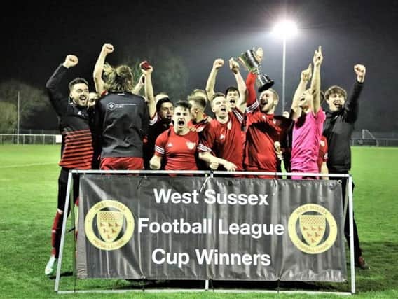AFC Gatwick celebrate becoming West Sussex League Cup champions.