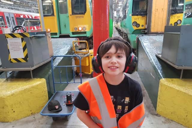 David Elston, 10, from Rustington, at the railway depot in Brighton