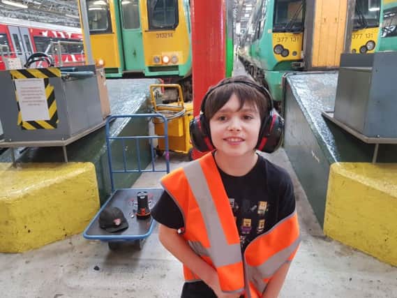 David Elston, 10, from Rustington, at the railway depot in Brighton
