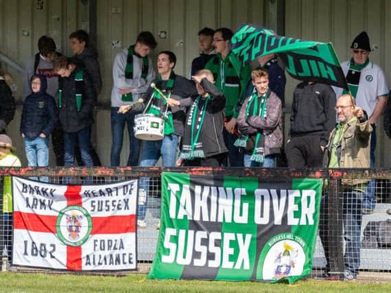 Burgess Hill Town supporters at their home game with Brightlingsea Regent. Picture by Chris Neal.