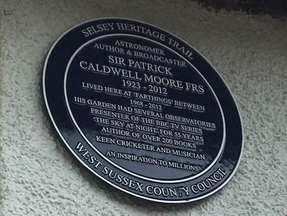 The plaque at Sir Patrick Moore's home