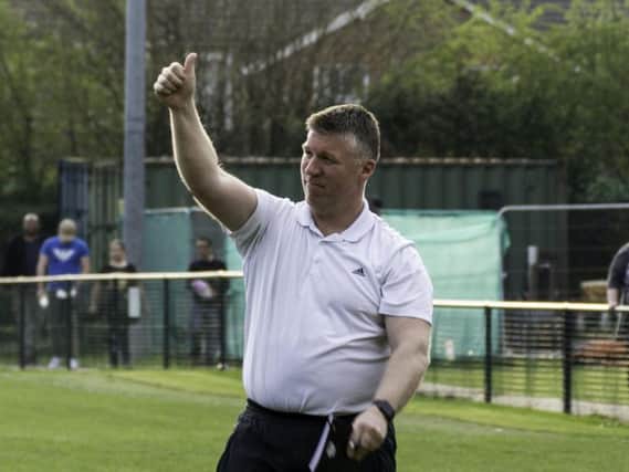 Boss Simon Wormull salutes the Burgess Hill Town faithful. Picture by Chris Neal.