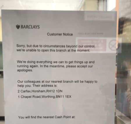 Notice posted in the window of Barclays Bank, Storrington SUS-190425-143342001