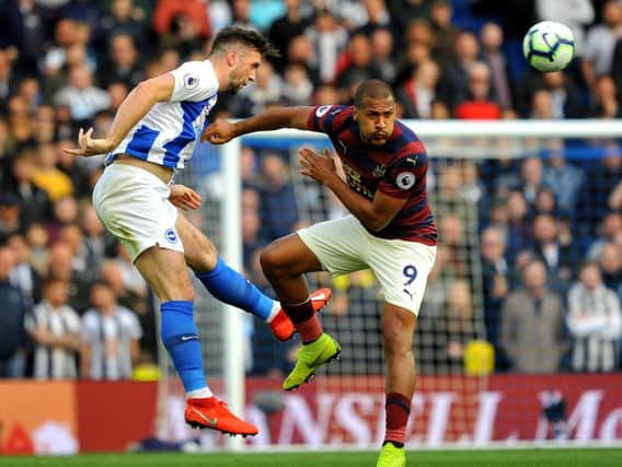 Shane Duffy heads clear against Newcastle. Picture by Steve Robards
