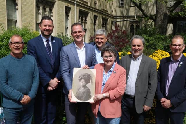 Steve Bell, Phelim Mac Cafferty, Peter Kyle, Tony Janio, Jean Calder, Alan Robins and Pete West showing support for the Mary Clarke statue appeal