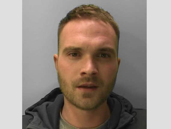 Richard Watsham, 29, was involved in a string of convenience store robberies where staff were threatened with a knife, Taser and claw hammer. Picture: Sussex Police