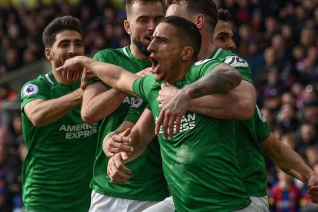 Brighton celebrate Anthony Knockaert's winner at Crystal Palace earlier this season. Picture by PW Sporting Photography