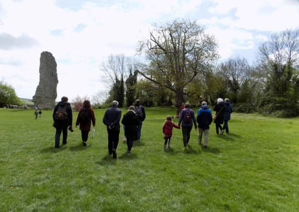 One of the groups walking up the hill at Bramber Castle