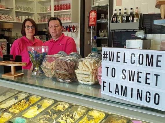 Amanda and husband Stuart Gray at the open day of Sweet Flamingo ice cream and dessert parlour