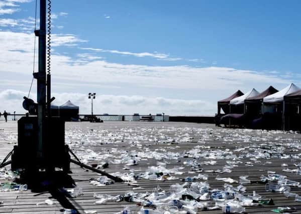 The large amount of rubbish was still on Hastings Pier on Sunday morning. Picture: Josh Speer