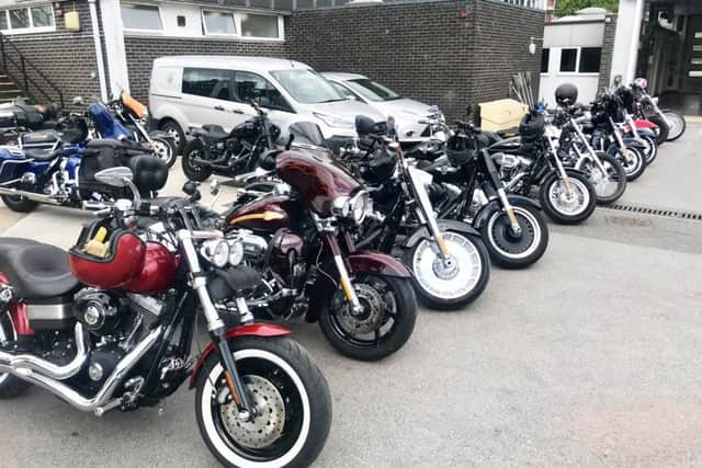Some of the Harley-Davidson bikes on display
