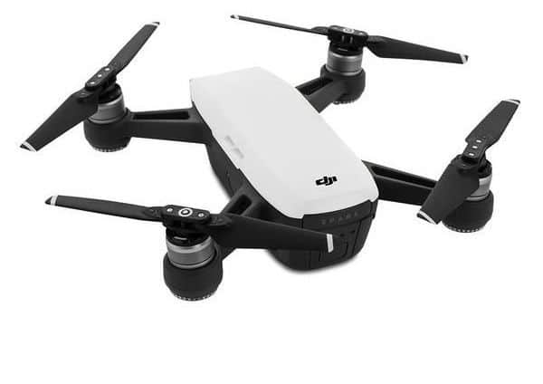 The drone is a white DJI Spark model which has been described as small enough to fit in someones hand. Picture supplied by Joe Hannon