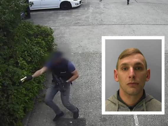 Footage released by the National Crime Agency shows armed officers chasing Kyle Wood (inset) before he is Tasered. Pictures and video: NCA