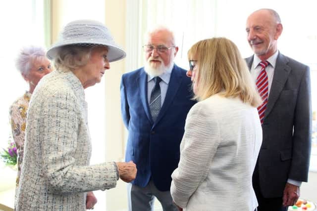 Princess Alexandra speaking with Worthing Samaritans director Liz Riach and, from left, deputy director Ann Slocombe, Philip Betts-Allen and Mike Shaw. Picture: Derek Martin DM1951543a