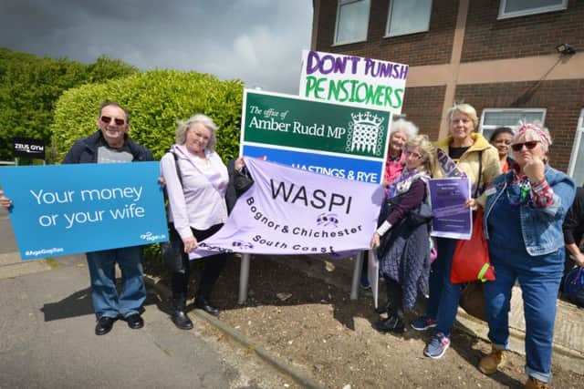 Pensioners protesting outside Amber Rudd's office in St Leonards. (The Age Gap Tax campaign). SUS-190905-133140001