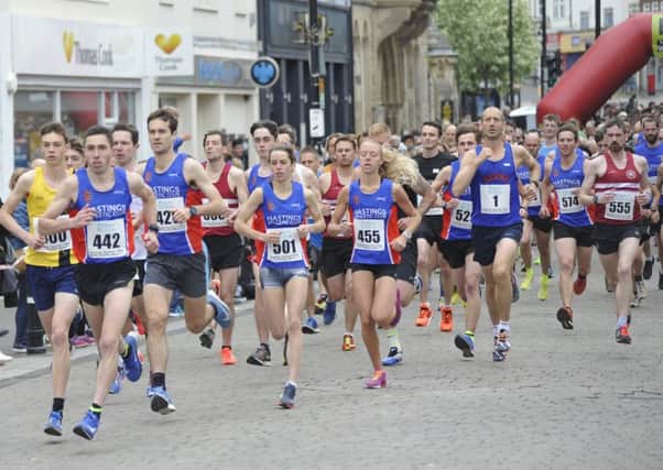Runners set off at the start of the 2018 Hastings Runners Five-Mile Race. Picture by Simon Newstead