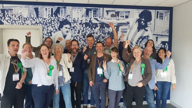 The Greens celebrate after tripling their seats on Lewes District Council