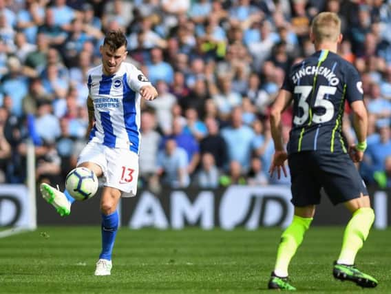 Pascal Gross in action against Manchester City. Picture by PW Sporting Photography