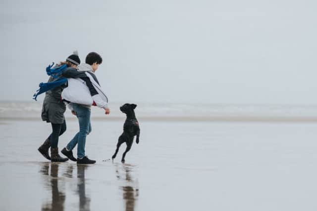 The Butcher's dog food advert features Julie and Harrison Viinikka, alongside their Kerry blue terrier Nessie, on Worthing beach