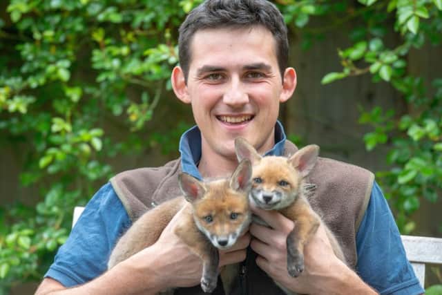 Chris Rolfe, 24 with the fox cubs he saved