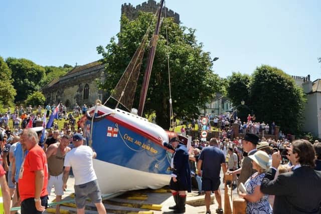 The moving of the Cyril and Lilian Bishop lifeboat to its final resting place on the corner of Harold Road/Old London Road. Photo by Sid Saunders. SUS-170724-134733001