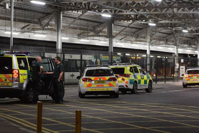 Emergency services at Eastbourne station after reports of a person falling onto the tracks (Photograph: Dan Jessup)