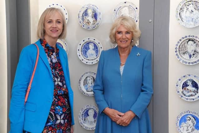 Writer Virginia Nicholson, granddaughter of painter Vanessa Bell who lived at Charleston, with the Duchess of Cornwall