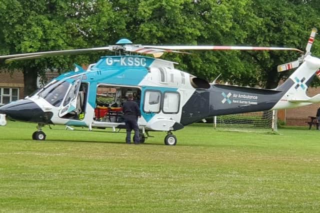 Air ambulance on scene at Chichester industrial incident. Photo courtesy of Stephen Lockyear SUS-190517-133057001