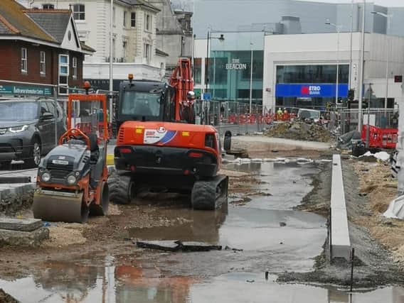 The site of the road works and burst main in Cornfield Road