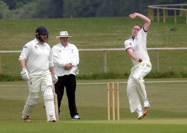 John Morgan bowling for Hastings Priory during their victory away to Chichester Priory Park. Picture by Kate Shemilt