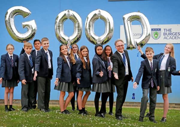 Burgess Hill Academy students celebrating the positive Ofsted rating
