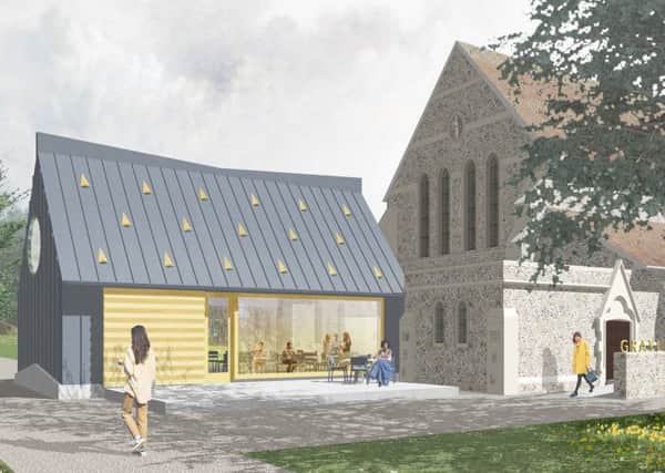 An artists' impression of the chapel and cafe extension