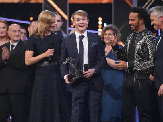 Billy Monger winning the Helen Rollason Award at the BBC Sports Personality of the Year Show in Birmingham. Picture courtesy of the BBC.